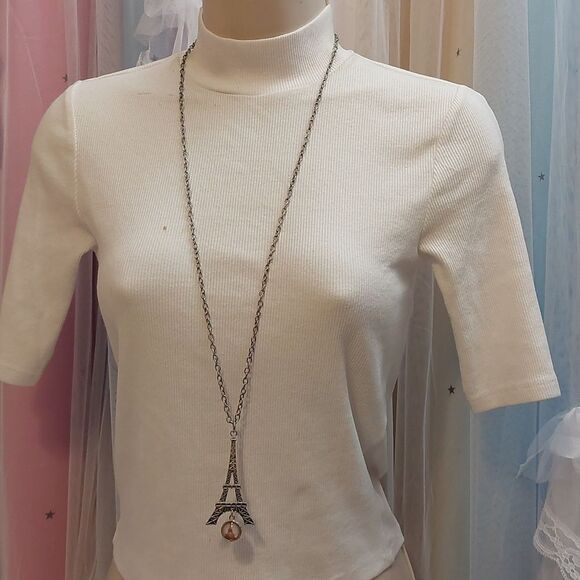 🔴 Paris Eiffel Tower Pendant Silver Tone Long Necklace - Picture 2 of 6